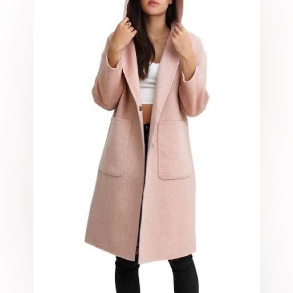 NWT Belle & Bloom Walk This Way Wool Hoody Oversized Coat Wrap PINK Small $299 - Picture 1 of 12